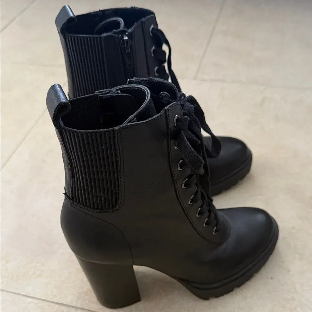 STEVE MADDEN - Black Lace-Up Ankle Boots - Size 6.5 Leather Boots - WORN ONCE - Picture 1 of 6